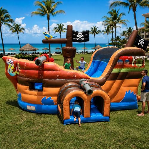 TentandTable Inflatable Bounce House with Slide for Kids 5-12 Large - Commercial Grade Bouncy House for Adults - Jump House, Includes Electric Air Blower - 19' L x 15' W x 14' H - Pirate Ship